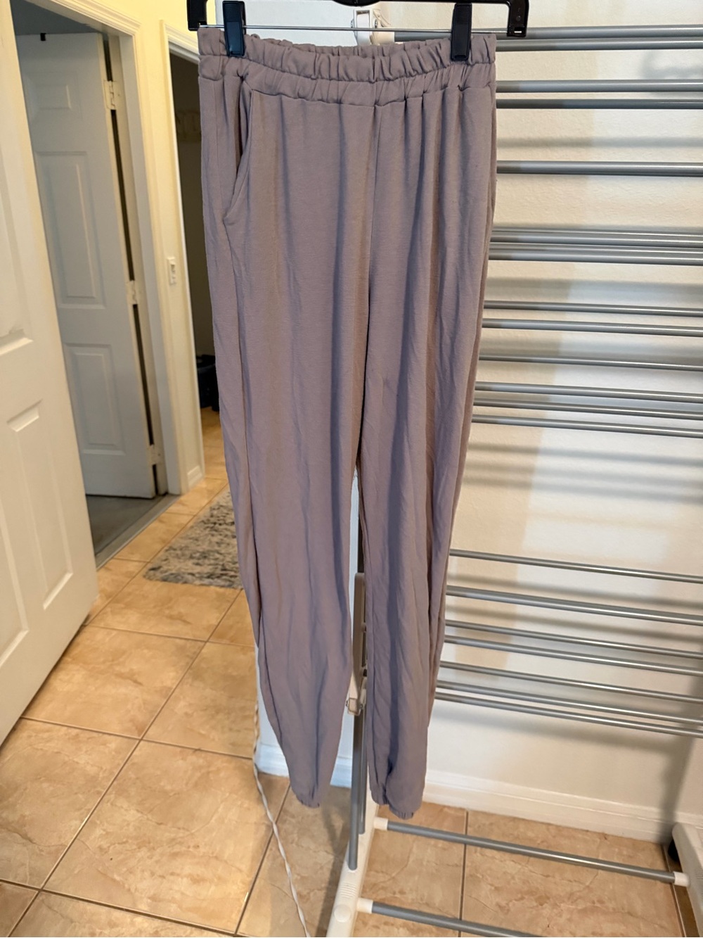 Women's Taupe Elastic-Waist Pants